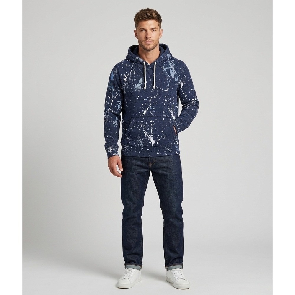 Abercrombie & Fitch Mens Blue Gray Paint Splatter Fleece Hoodie XS 7GMM324ED11